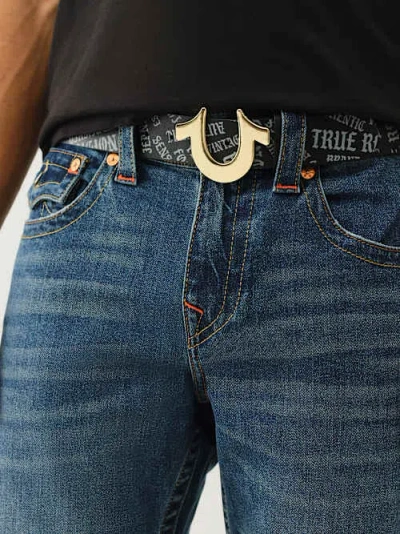 True Religion Allover Logo Horseshoe Buckle Belt