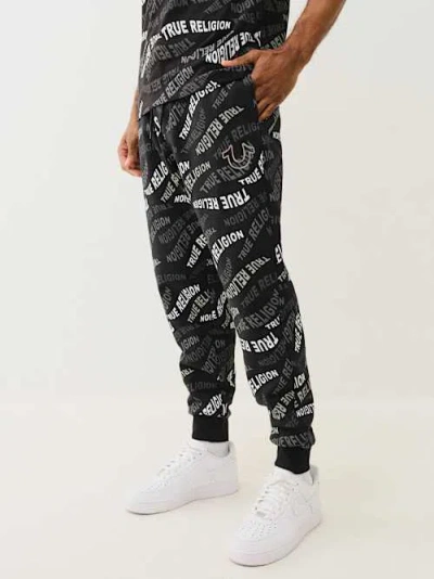 True Religion Allover Wavy Logo Jogger In Black