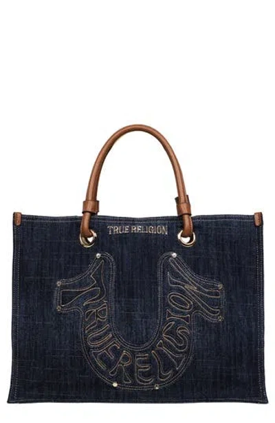 True Religion Andi Embroidered Horseshoe Tote In Blue