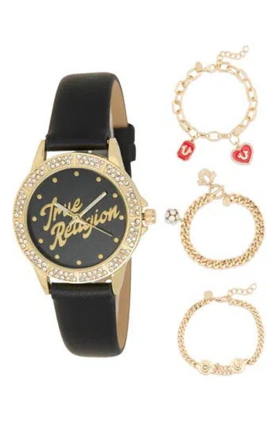 True Religion Angled Logo Faux Leather Strap Watch & Bracelets Set, 26.5mm In Multi