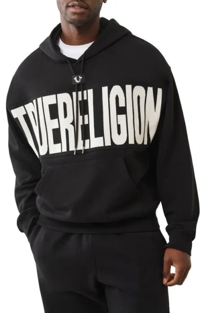 True Religion Men's Knit Logo Panel Boxy Hoodie In Black