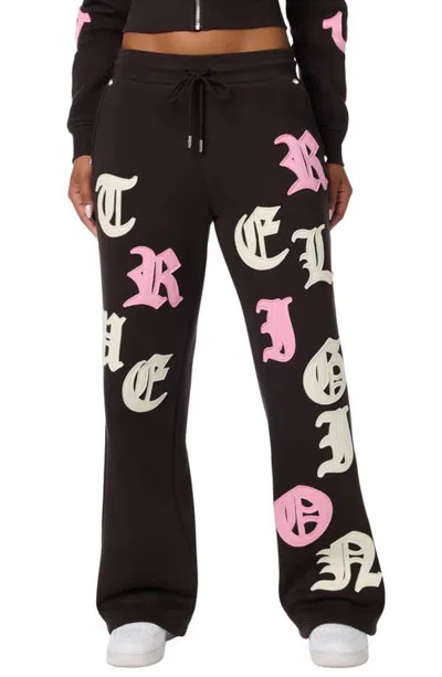 True Religion Applique Logo Mid Rise Straight Leg Sweatpants In Brown