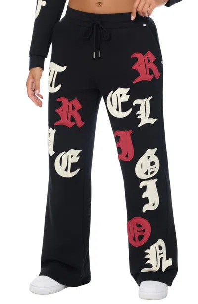 True Religion Applique Logo Mid Rise Straight Leg Sweatpants In Black
