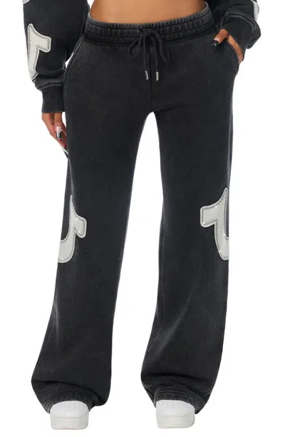 True Religion Applique Logo Relaxed Straight Leg Jeans In Black