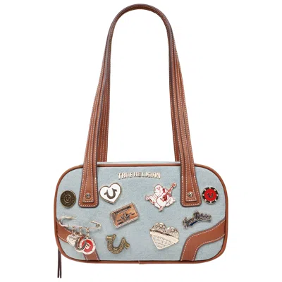 True Religion Arbor Multi Pin Logo Denim Satchel In White