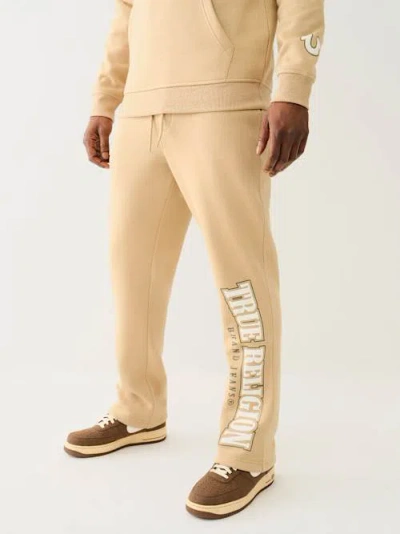True Religion Arched Logo Straight Leg Sweat Pant In Neutral
