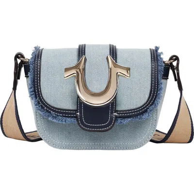 True Religion Asher Frayed Edge Mini Flap Crossbody Bag In Blue
