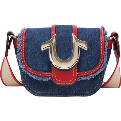 True Religion Asher Frayed Edge Mini Flap Crossbody Bag In Blue