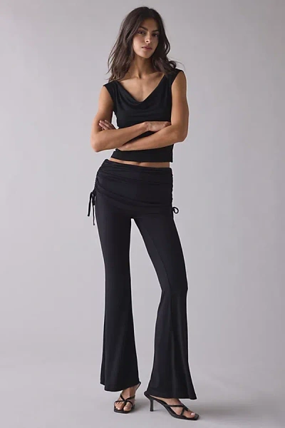True Religion Asymmetric Ruched Side-tie Foldover Flare Pant In Black, Women's At Urban Outfitters