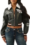 True Religion Aviator Crop Jacket In Gray
