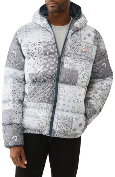 True Religion Bandana Print Puffer Jacket In Gray