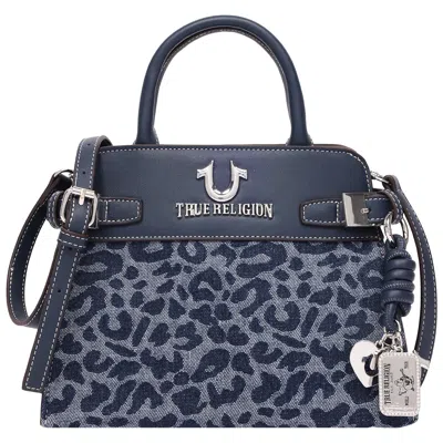 True Religion Beckham Leopard Denim Belted Tote In Blue