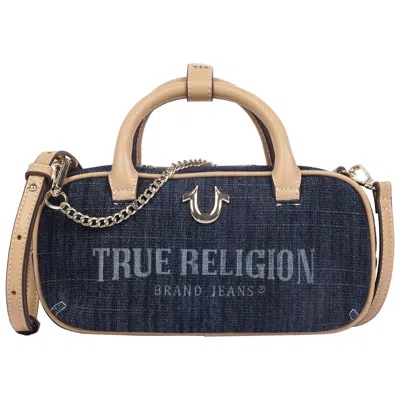 True Religion Bentley Denim & Pu Mini Satchel - Women's Top Handle Crossbody Handbag With Chain Detail (dark Denim In Blue