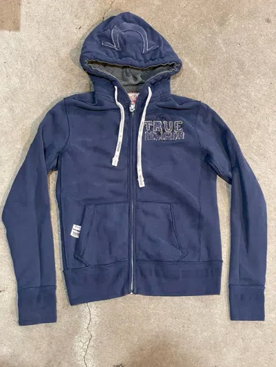 Pre-owned True Religion Big Logo Thermal Lined Hoodie In Navy