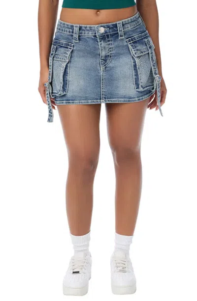 True Religion Big T Flap Cargo Denim Miniskirt In Animal Print