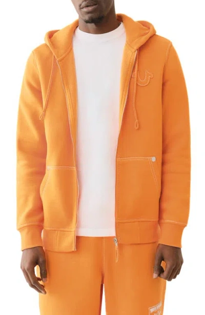 True Religion Big T Fleece Zip Hoodie In Orange