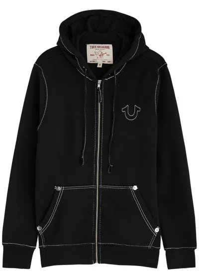 True Religion Big T Hooded Cotton-blend Sweatshirt In Black