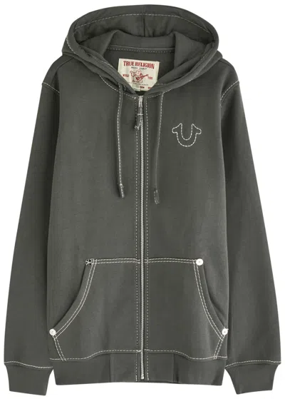 True Religion Big T Hooded Cotton-blend Sweatshirt In Grey