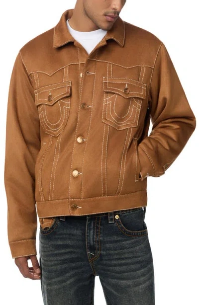 True Religion Mens Suade Brown Jimmy Faux-suede Jacket Xl