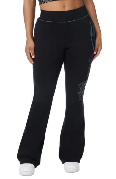 True Religion Big T Logo Embroidered Mid Rise Bootcut Pants In Jet Black
