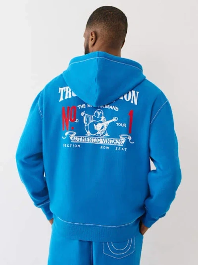 True Religion Big T Logo Zip Hoodie In Blue