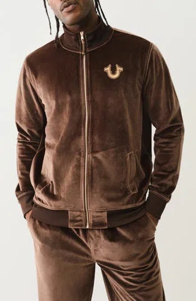 True Religion Big T Mock Neck Zip Bomber Jacket In Brown