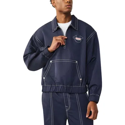True Religion Big T Nylon Quarter Zip Jacket In Blue