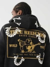 True Religion Big T Warped Puff Print Logo Zip Hoodie In Black