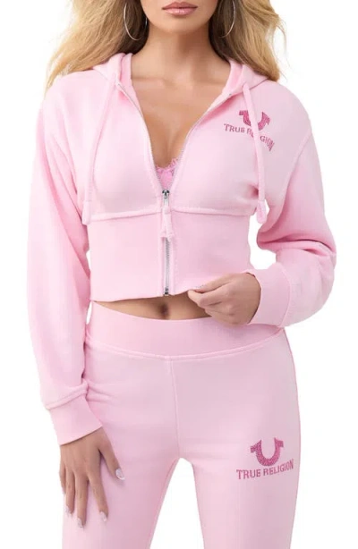 True Religion Big T Wide Waistband Full Zip Hoodie In Pink