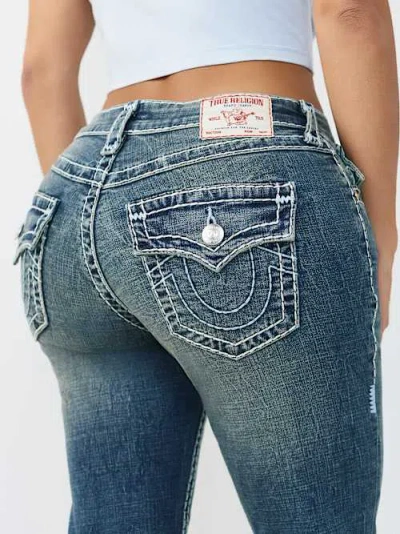 True Religion Billie Mid Rise Super T Flap Straight Jean In Blue