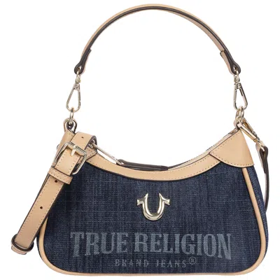 True Religion Blair Denim & Pu Shoulder Bag - Logo Denim Mini Shoulder Bag With Detachable Strap (denim) In Blue