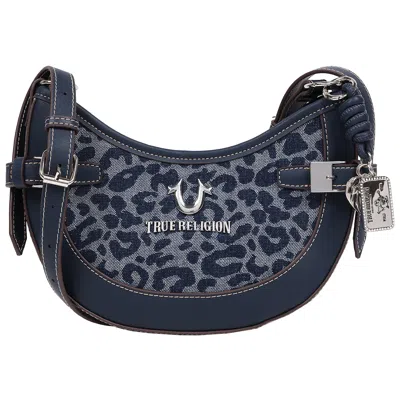 True Religion Blake Leopard Denim Belted Hobo Bag In Blue