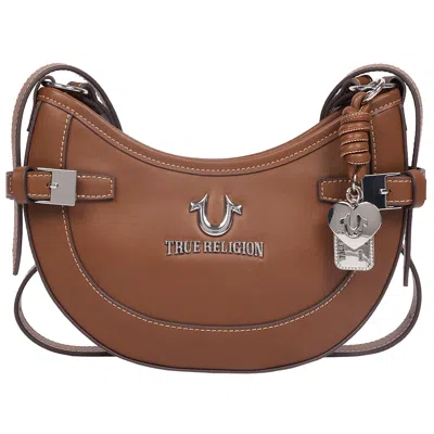 True Religion Blake Smooth Pu Belted Hobo Bag - Women's Faux Leather Shoulder & Crossbody Handbag In Brown