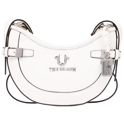 True Religion Blake Smooth Pu Belted Hobo Bag - Women's Faux Leather Shoulder & Crossbody Handbag In White