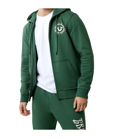 True Religion Blazing Logo Applique Zip Hoodie In Green