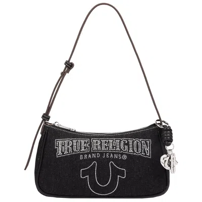 True Religion Bling Logo Denim Shoulder Bag In Black