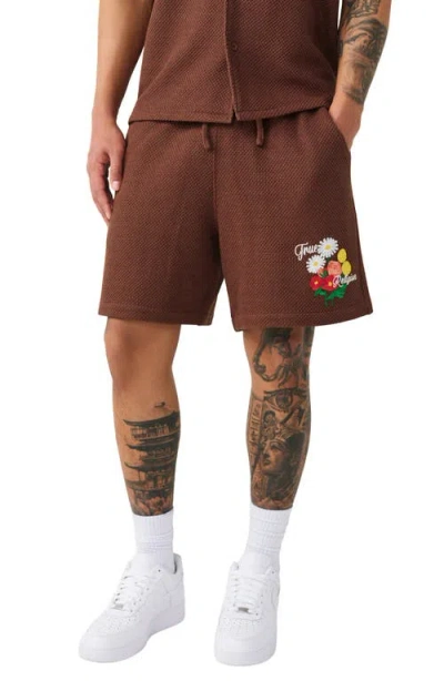 True Religion Bloom Knit Drawstring Shorts In Brown