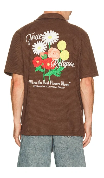 True Religion Blooms Camp Shirt In Brown
