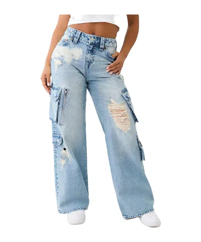 True Religion Bobbi Distressed Baggy Cargo Jean In Blue