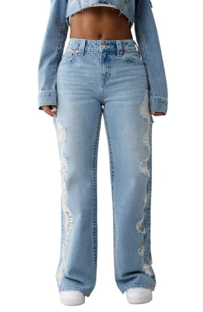 True Religion Bobbi Distressed Baggy Wide Leg Jeans In Aqua Marine