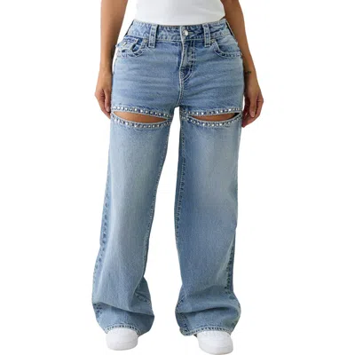True Religion Bobbi Embellished Cutout Baggy Wide Leg Jeans