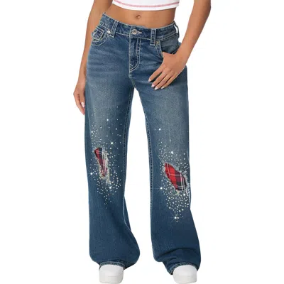 True Religion Bobbi Flat Big T Crystal Plaid Flare Jeans In Animal Print