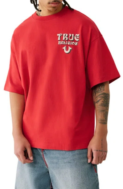 True Religion Boxy Flocked Graphic T-shirt In Red