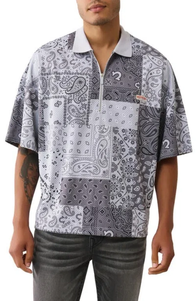 True Religion Boxy Mesh Polo Shirt In Gray