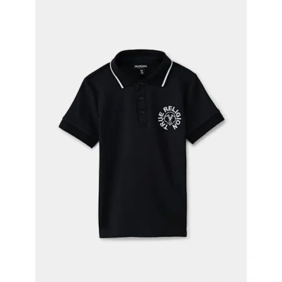 True Religion Boys Circular Buddha Face Polo Shirt In Black