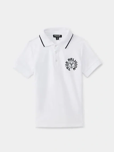 True Religion Boys Circular Buddha Face Polo Shirt In White