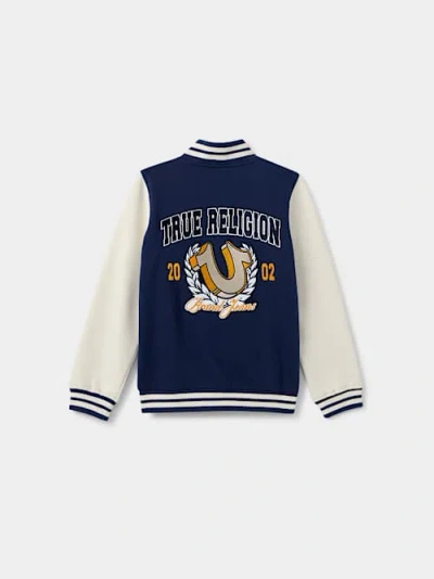 True Religion Boys Logo Varsity Jacket In Blue