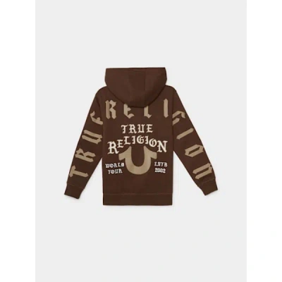 True Religion Boys Script Hoodie In Brown