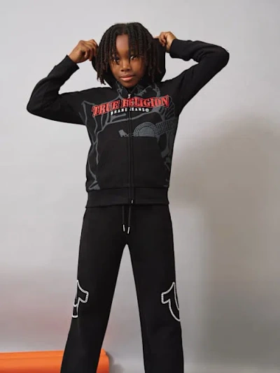 True Religion Boys Shadow Buddha Zip Hoodie In Black