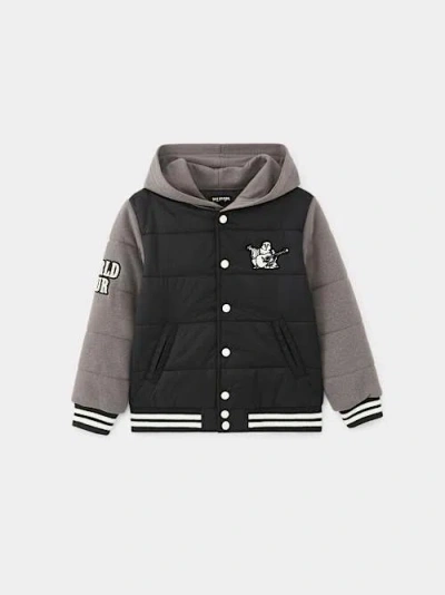 True Religion Boys World Tour Logo Puffer Varsity Jacket In Black